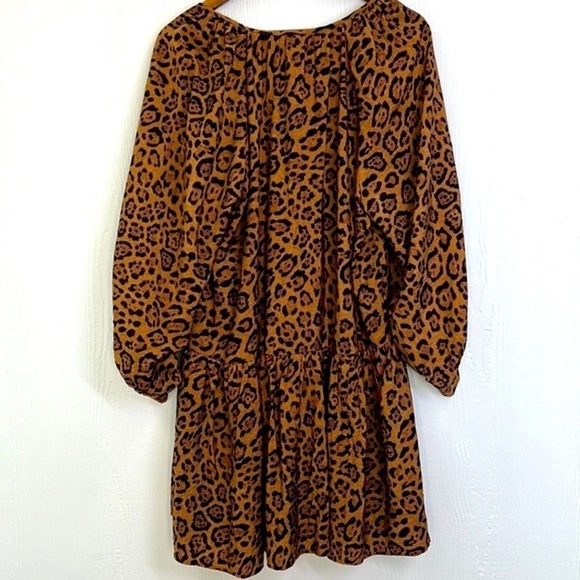 H&M - Brown & Black Cheetah Print Long Sleeve Tunic Tiered Dress Size Medium - Picture 10 of 11